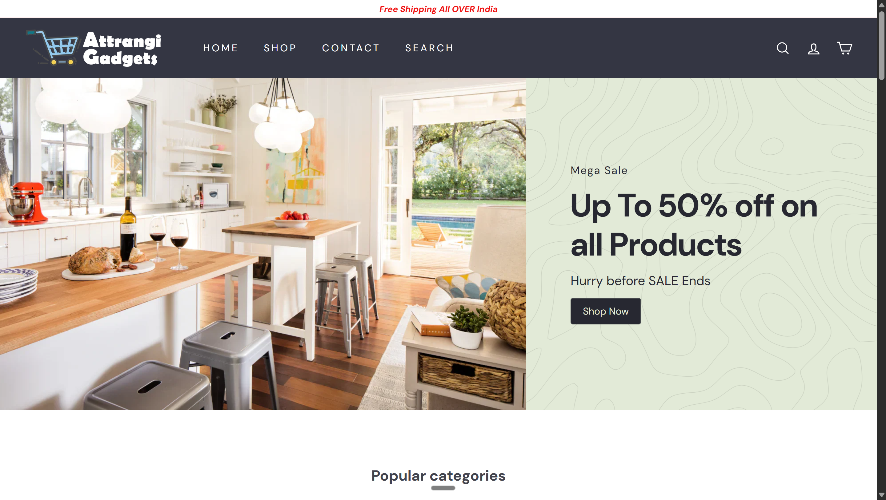 Live homepage — hero banner with offer